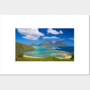 Beach Mountains Paradise Painting Posters and Art